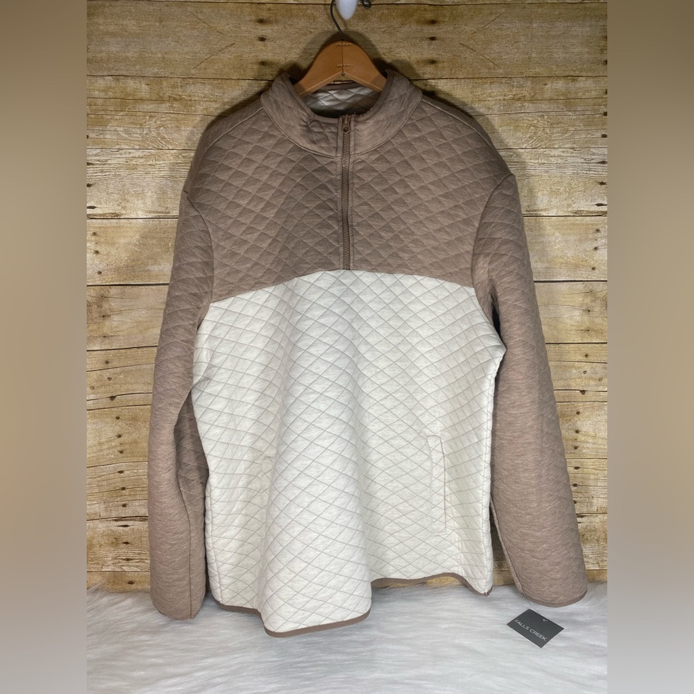 Falls Creek Mens XL Brown Quilted Pullover 1/4 Zip NWT